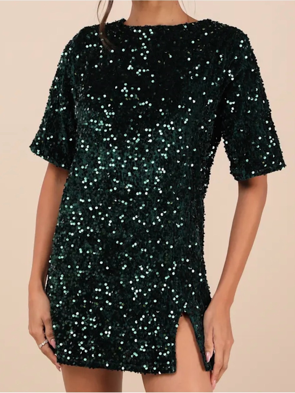 Emerald Sequin Short Sleeve Party Dress